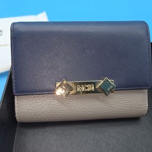 MCM Navy and Beige Leather Wallet